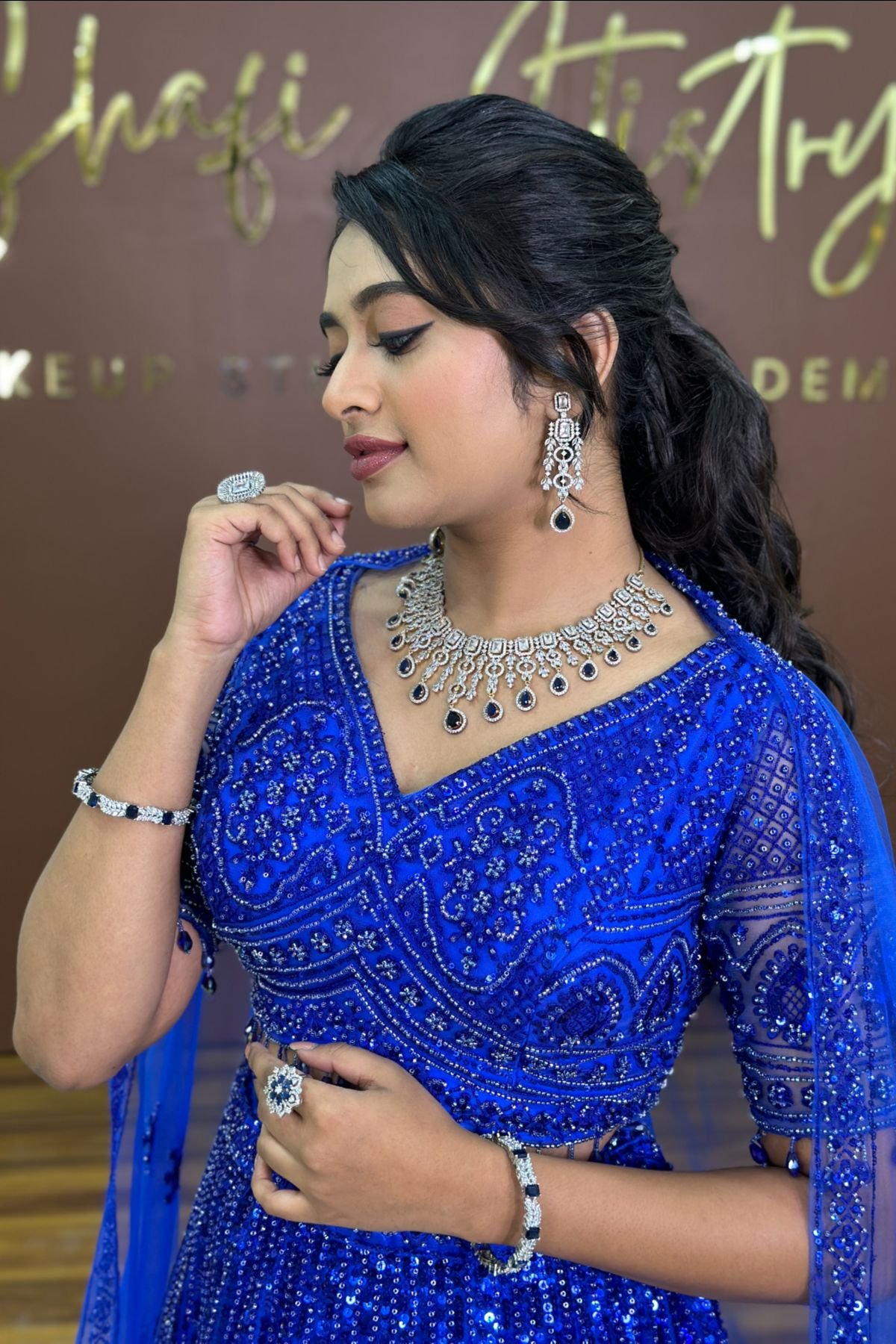 1000810233-1.jpg American Diamond Blue Stone Designer Jewellery Set - Image 1