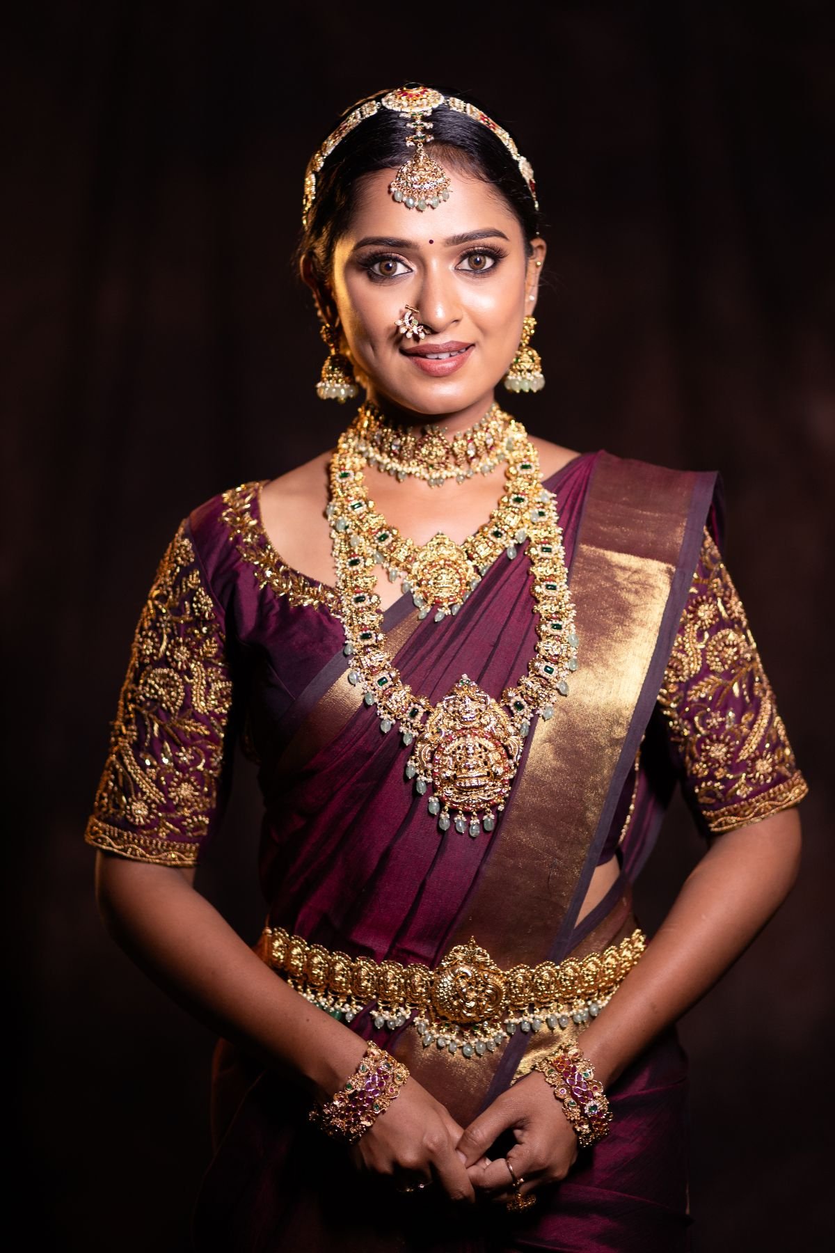 1001104830-1.jpg Premium Lakshmi Designer Green Beads Hanging Set - Image 1