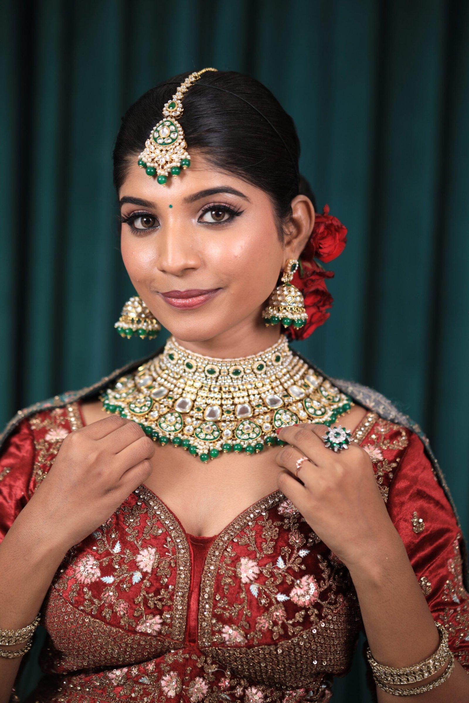 1001503166-scaled-1.jpg Green Kundan Necklace Set - Image 1
