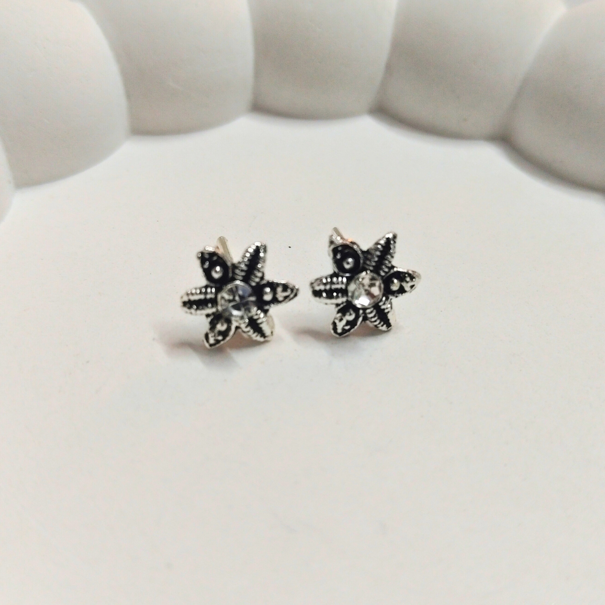 Antique-2.png Antique Floral Stud Earrings with Crystal - Image 1