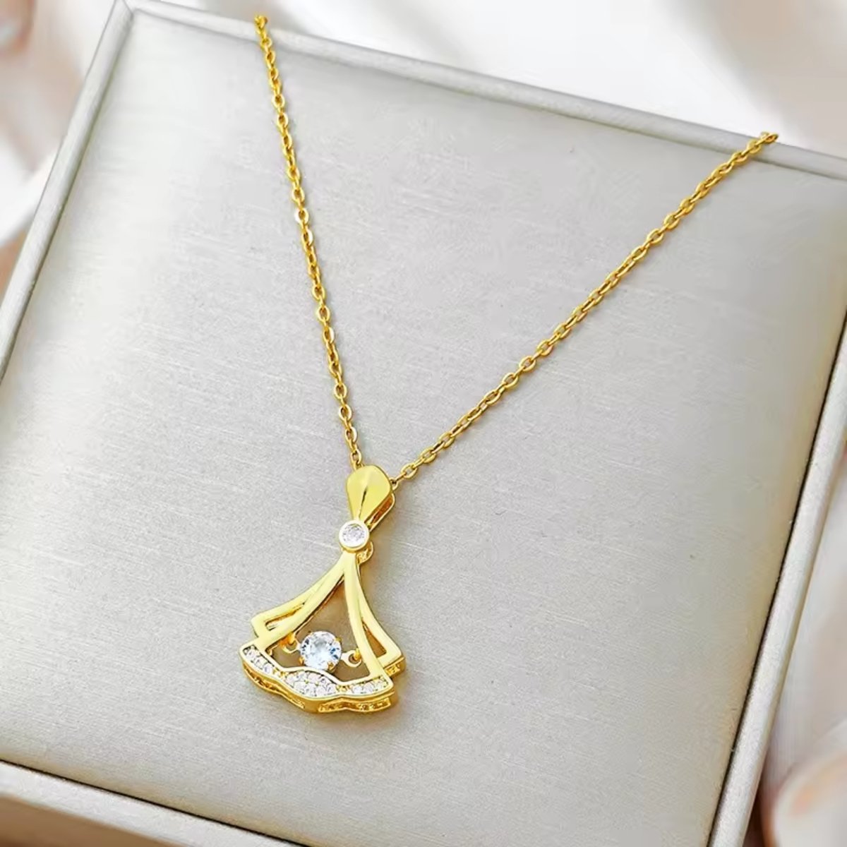 Beautiful-Necklace.jpg Elegant Crystal Drop Stainless Steel Pendant Necklace - Image 1
