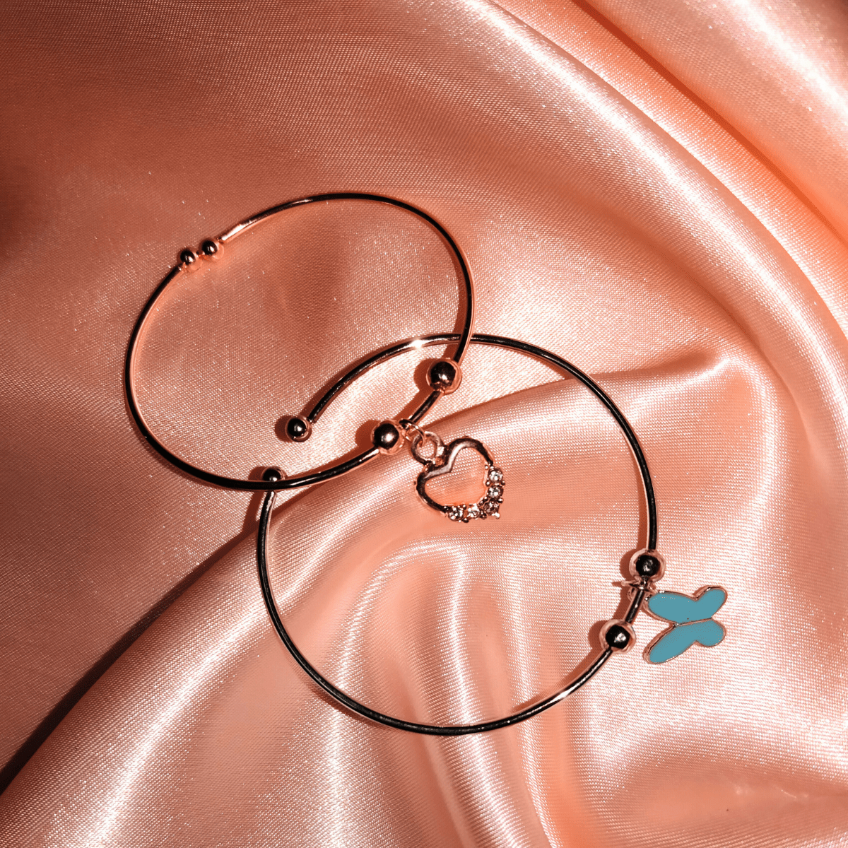 Blue-1.png Elegant Twin Charm Bangle Bracelet Set – Wear Together or Separate (Blue) - Image 1