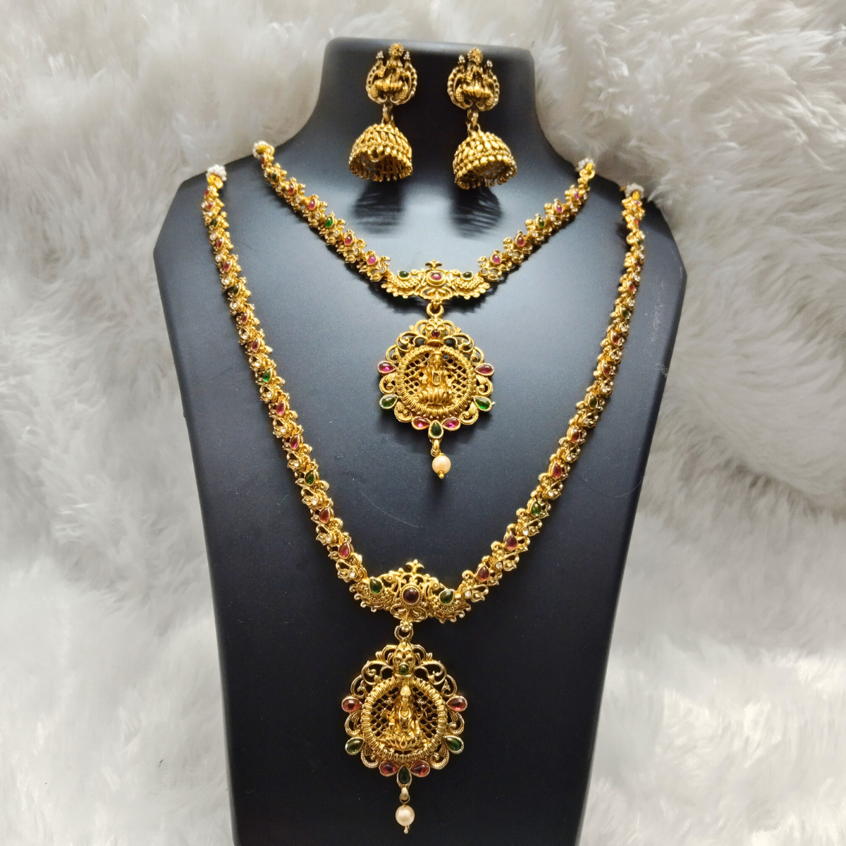 Bridal-Set.png Lakshmi Temple Jewellery Set – Short and Long Necklace Combo - Image 1