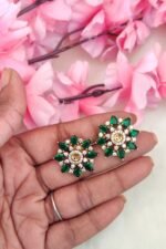 Trendy Green Victorian Flower Earrings - Image 2