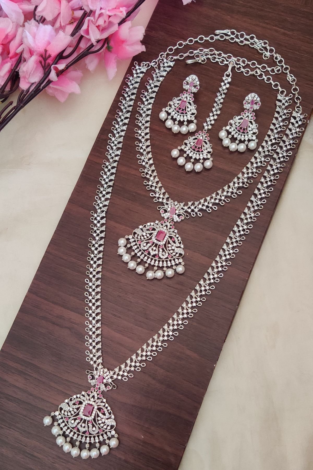 IMG_20250323_154005-1.jpg Ad Pink Stone Long Necklace Set - Image 1