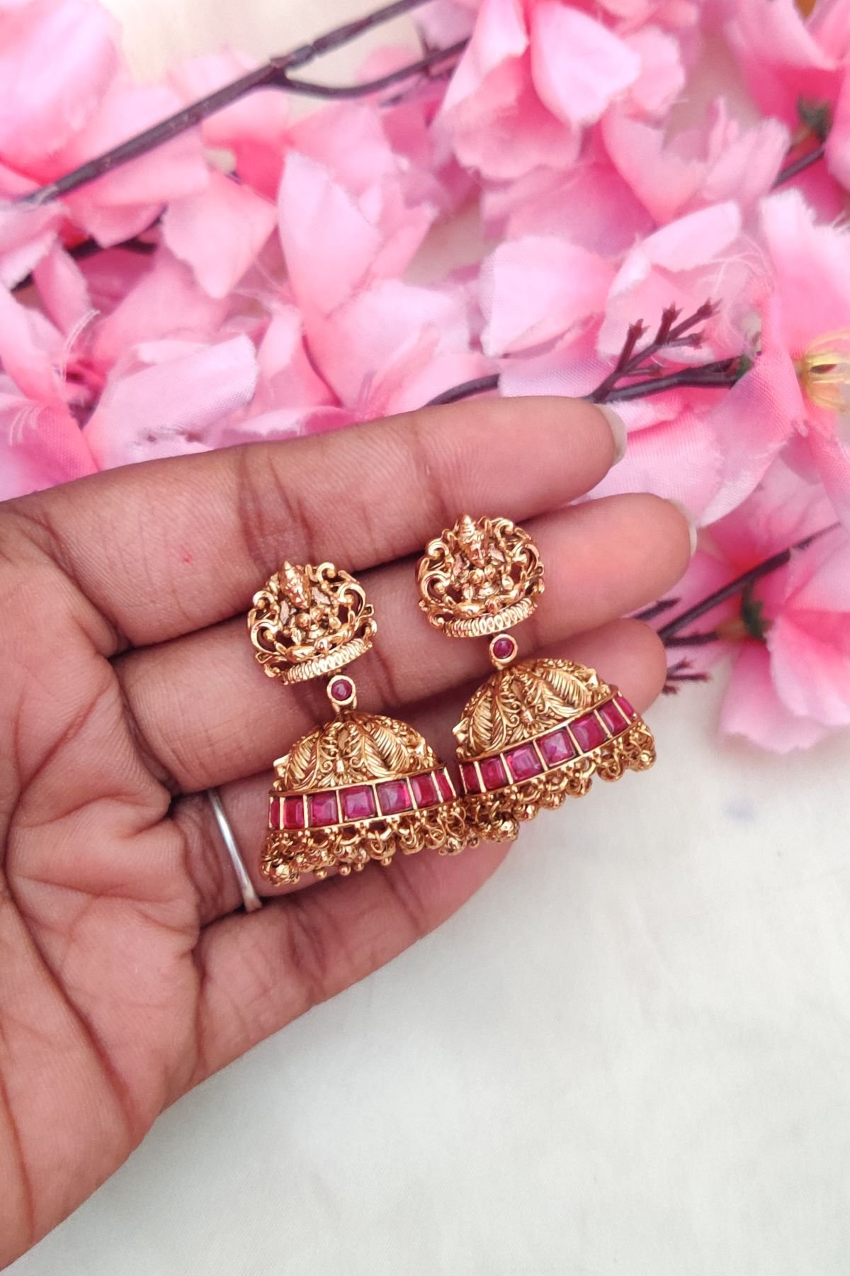 IMG_20250323_160840-1.jpg Lakshmi Pink Stone Designer Jumkki - Image 1