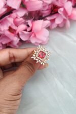 AD Square Shape Red Stone Finger Ring - Image 2