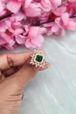 AD Square Shape Green Stone Finger Ring - Image 2