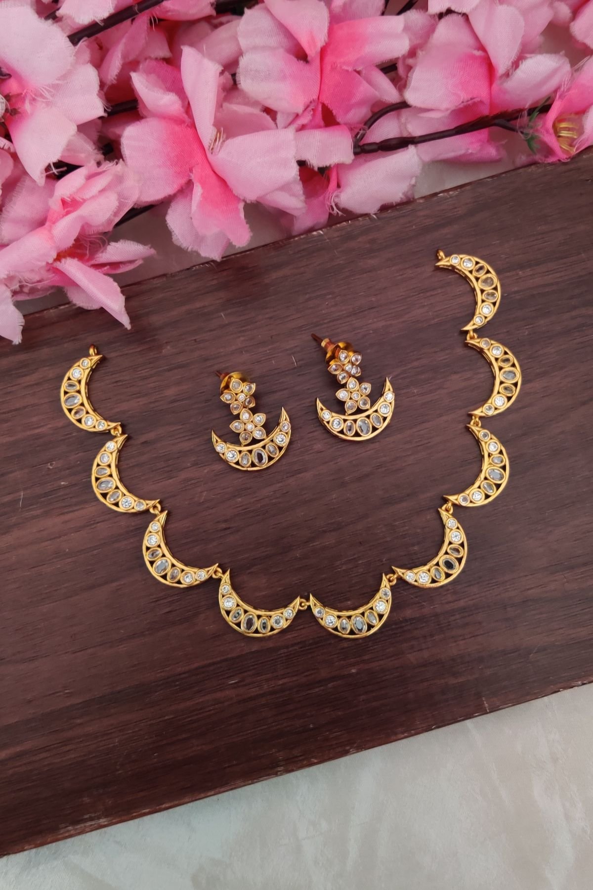 IMG_20250821_131244-1.jpg Premium White Stone Half Moon Designer Necklace - Image 1