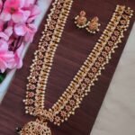 Peacock Green Beads Designer Long Necklace Set