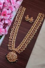 Peacock Green Beads Designer Long Necklace Set