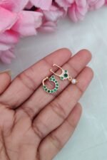 Gold Finish Pearl Hanging Green Nosepin - Image 2