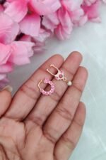 Gold Finish Pearl Hanging Pink Nosepin - Image 2