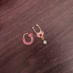 Gold Finish Pearl Hanging Pink Nosepin