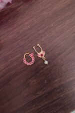 Gold Finish Pearl Hanging Pink Nosepin