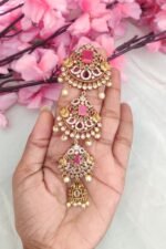 Beautiful Square Pink Stone Jadabillai - Image 2