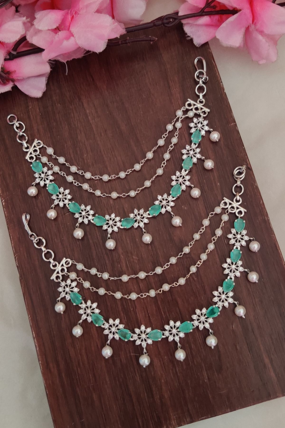 IMG_20251205_133101-1.jpg Pista Green AD Designer Ear Chain - Image 1