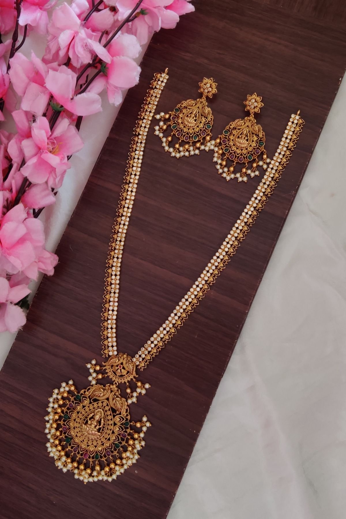 IMG_20251211_122412-1.jpg Lakshmi Leaf Designer Long Necklace - Image 1