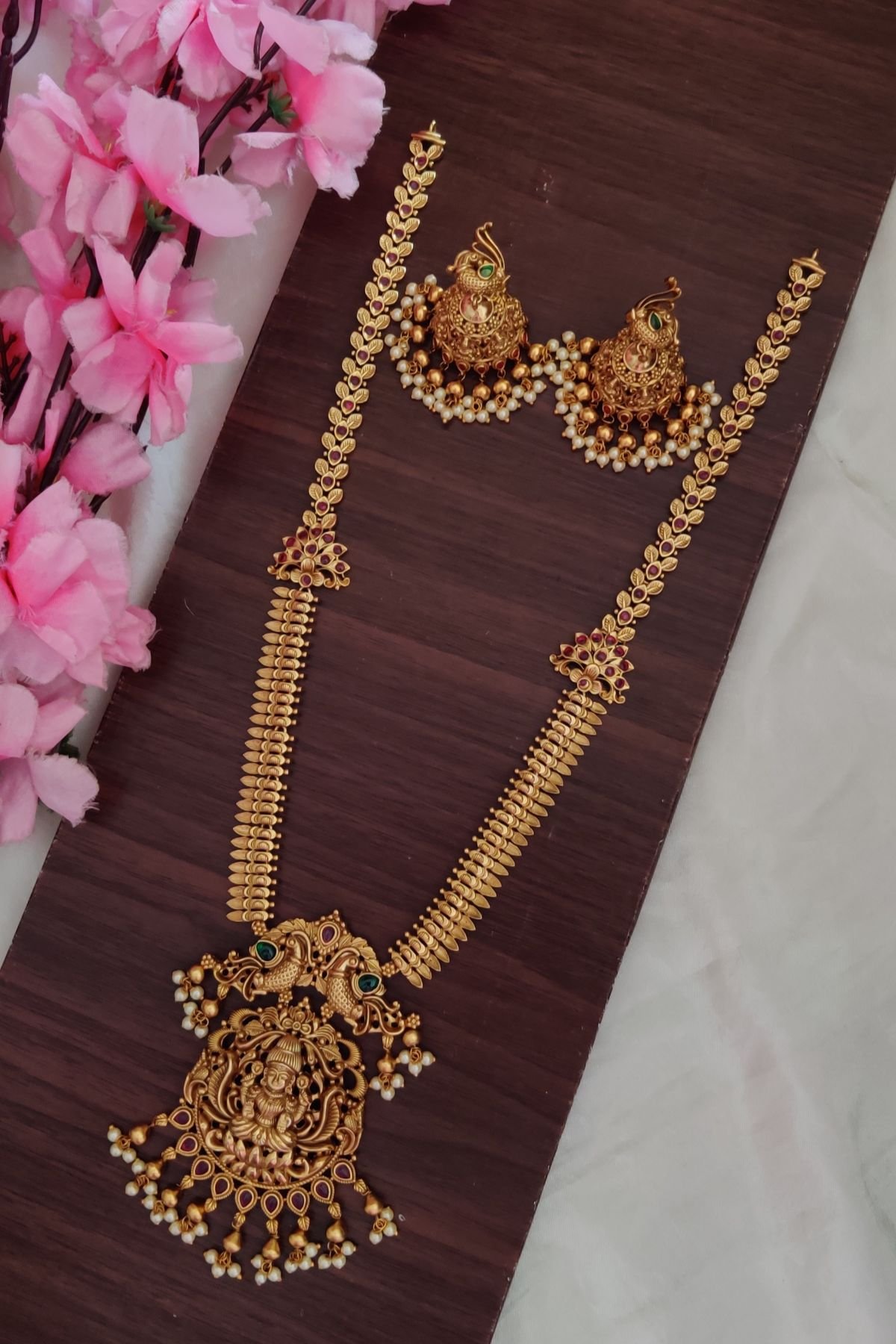 IMG_20251211_122615-1.jpg Peacock Lakshmi Designer Long Necklace - Image 1
