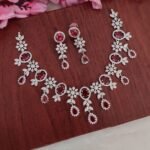 AD Flower Designer Maroon Stone Necklace