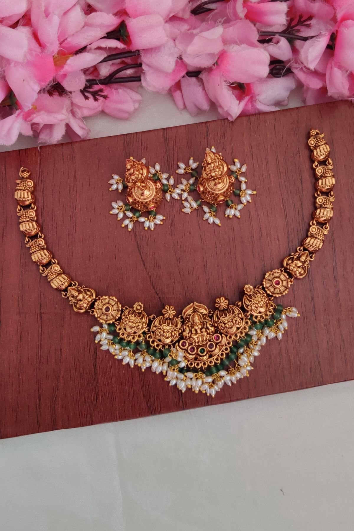 IMG_20260310_132125.jpg-1.jpeg Premium Lakshmi Designer Green Beads Necklace - Image 1