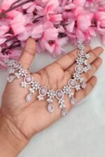 AD Baby Pink Flower Designer Necklace - Image 2