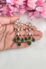 Trendy Green & White Stone Earrings - Image 2