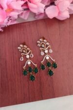 Trendy Green & White Stone Earrings
