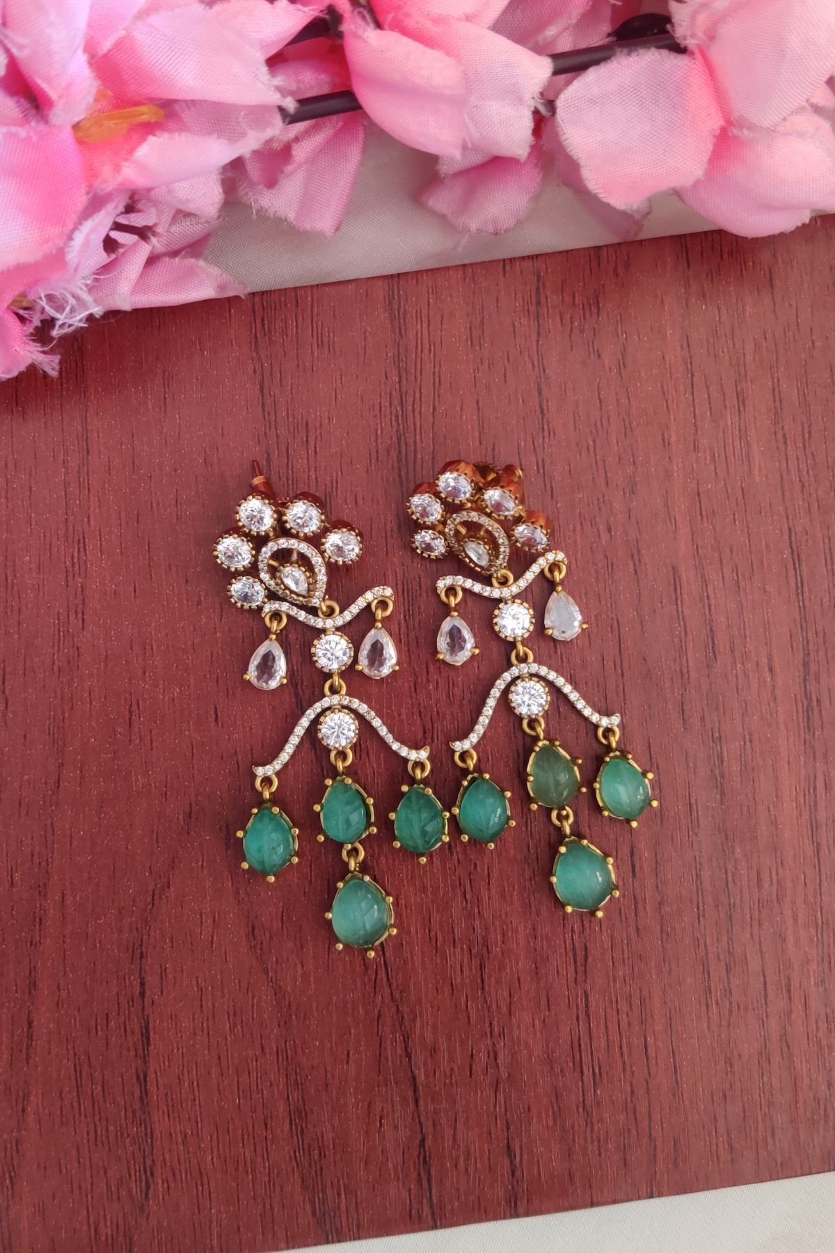 IMG_20260326_132120.jpg-1.jpeg Trendy White & PistaGreen Stone Earrings - Image 1
