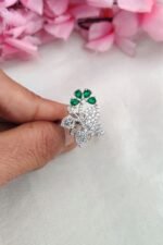 AD Green Stone Flower Designer Finger Ring - Image 2