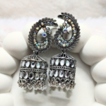 Peacock Head Oxidized Jhumka Earrings