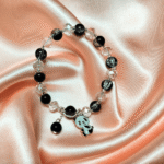 Chic Black and Crystal Beaded Bracelet with Adorable Teddy Bear Charm