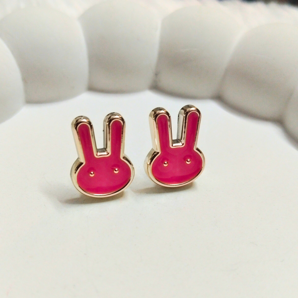 Rabbit.png Cute Bunny Stud Earrings – Pink Enamel with Gold Finish - Image 1