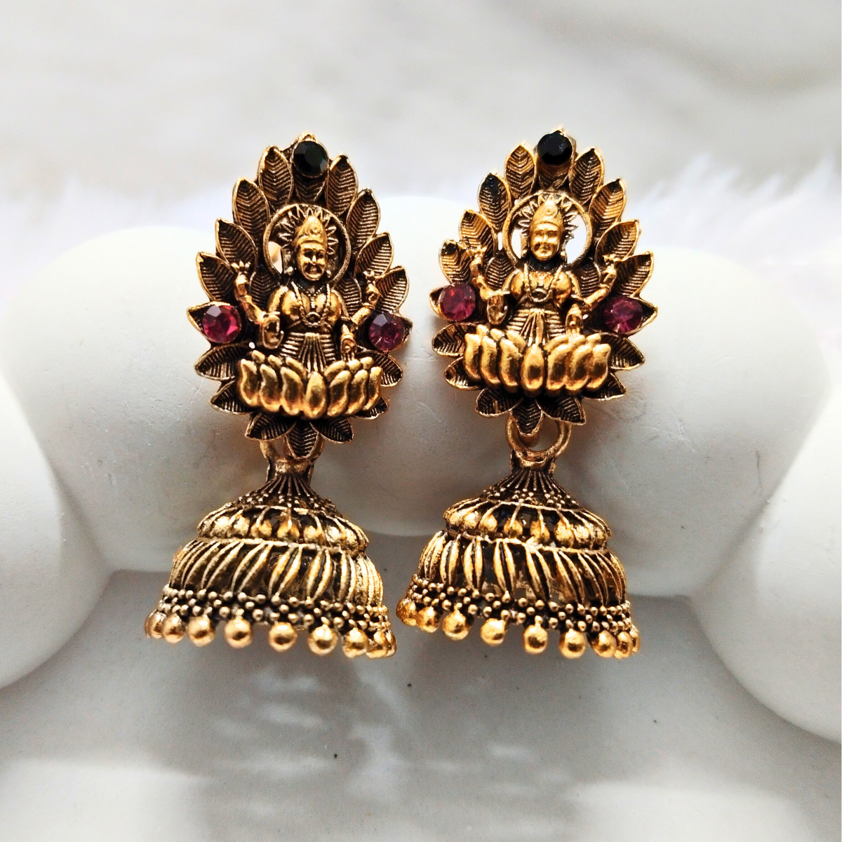 SERG001.png Antique Lakshmi Temple Jhumka Earrings - Image 1