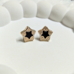 Gold Star Stud Earrings with Black Enamel – Cute & Trendy