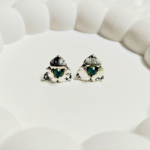 Vintage Petal Stud Earrings with Teal Gemstone