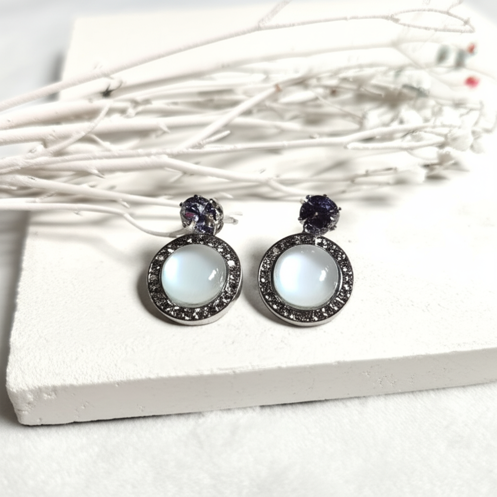output-1-13-1.png Pearl & Crystal Stud Earrings (Circle) - Image 1