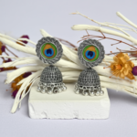 Peacock Feather Oxidized Jhumka Earrings